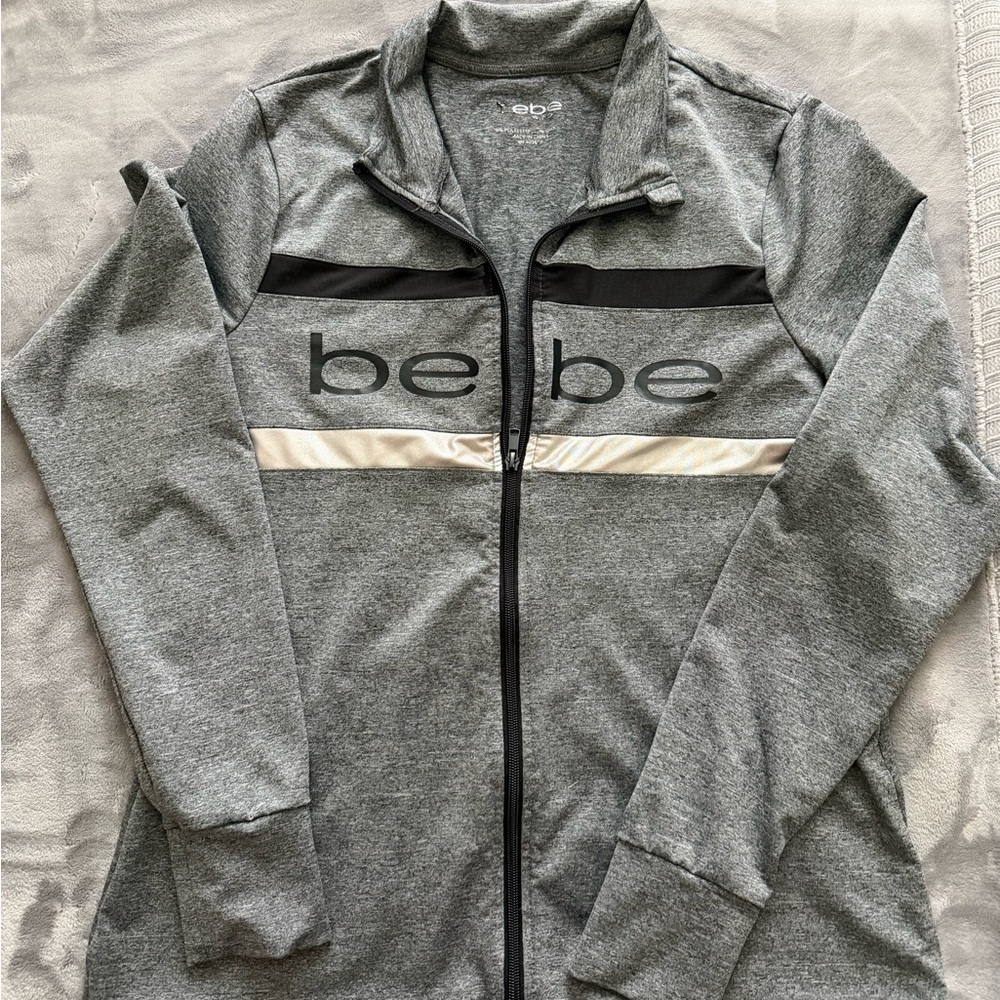 Bebe Women's Gray Bomber Jacket with Black Accents